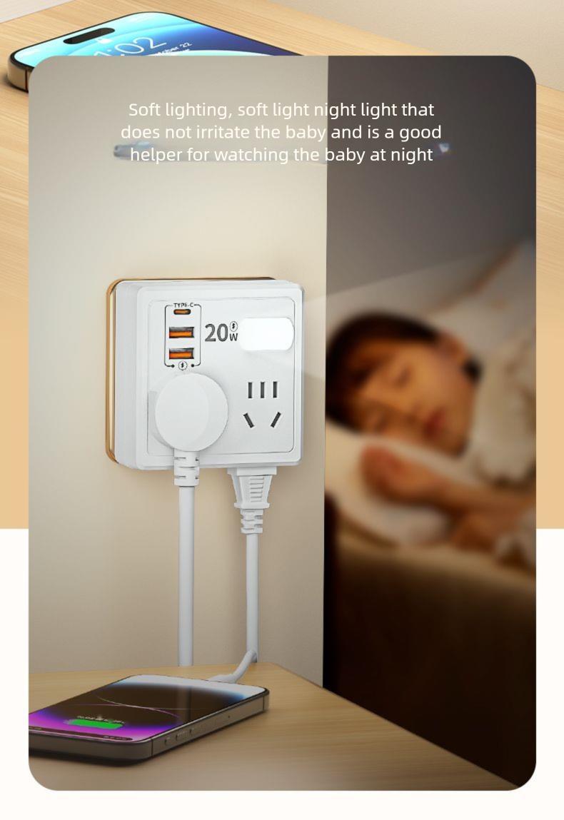 Multifunctional Multi-hole 86 Socket Household Dormitory Converter With Switch USB Power Strip 20W Fast Charging Night_voghion.com