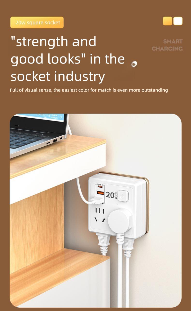 Multifunctional Multi-hole 86 Socket Household Dormitory Converter With Switch USB Power Strip 20W Fast Charging Night_voghion.com