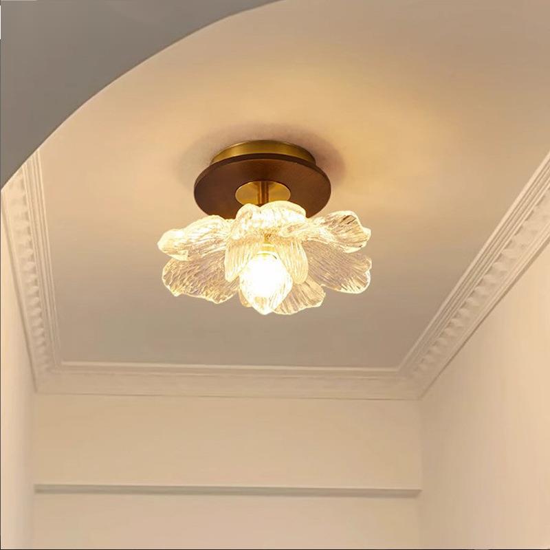 Lampada da soffitto di lusso in legno massello per ingresso, balcone, corridoio, guardaroba, fiori, in stile vintage francese_voghion.com