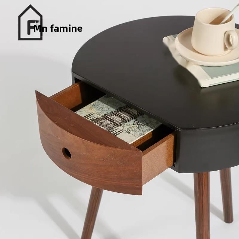 Italian Minimalist Round Bedside Cabinet Living Room Side Corner Single Drawer Small Table Storage Ins Style_voghion.com