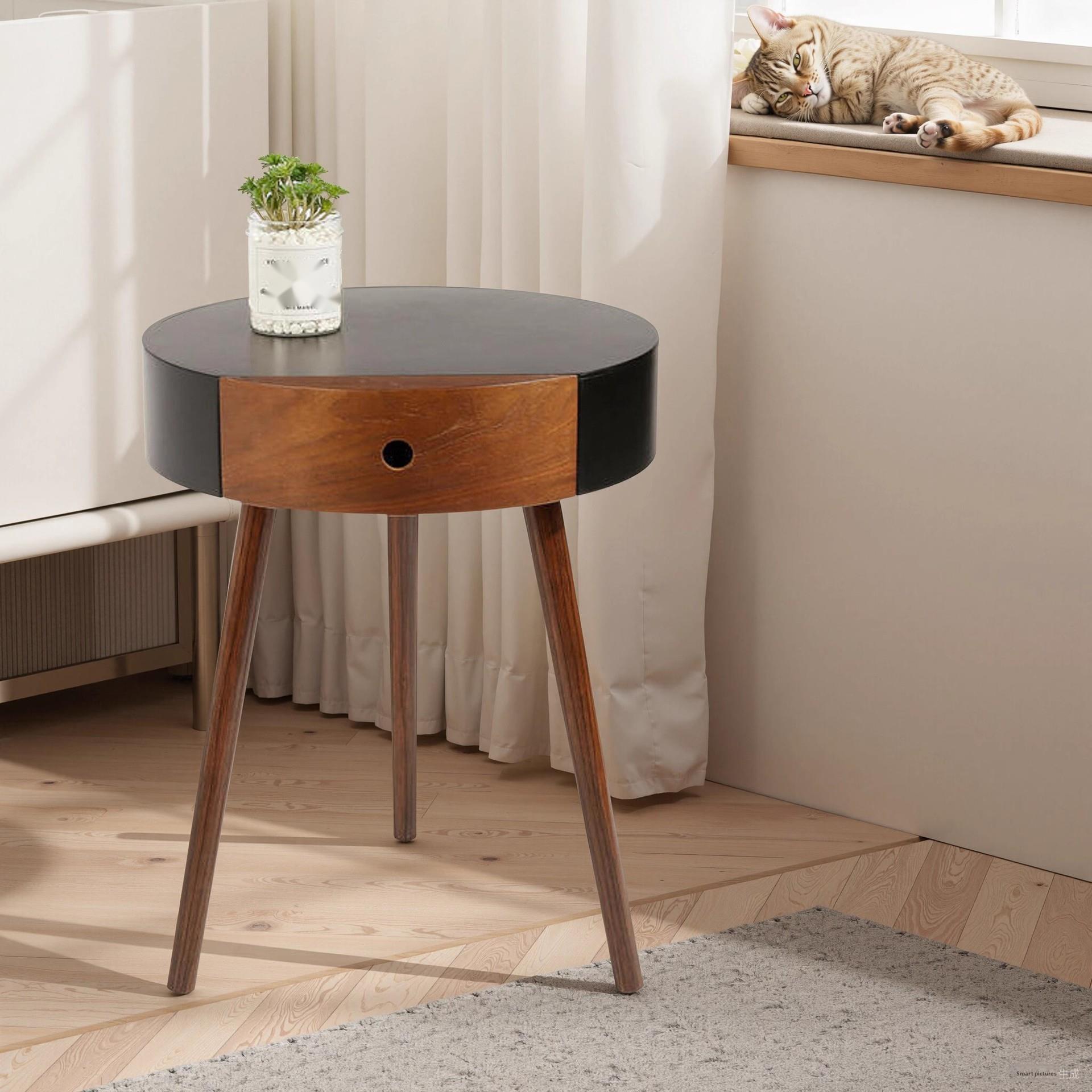 Italian Minimalist Round Bedside Cabinet Living Room Side Corner Single Drawer Small Table Storage Ins Style_voghion.com