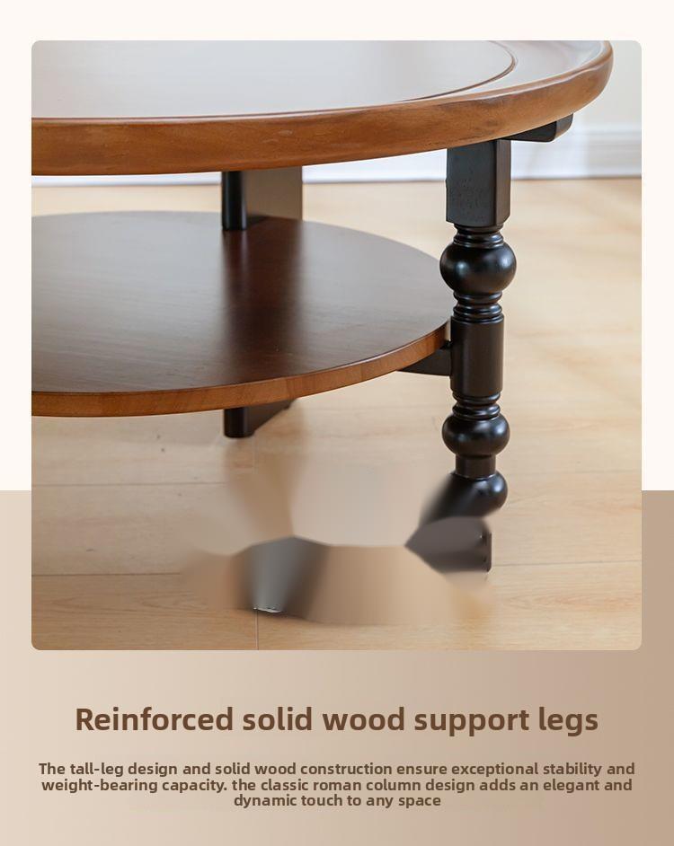 Tavolino da caffè rotondo in legno massello in stile vintage, stile francese, creativo, per piccoli appartamenti, soggiorno_voghion.com