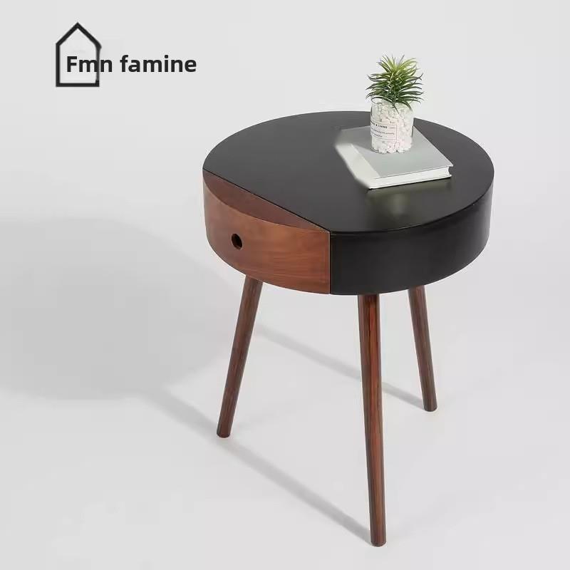 Italian Minimalist Round Bedside Cabinet Living Room Side Corner Single Drawer Small Table Storage Ins Style_voghion.com