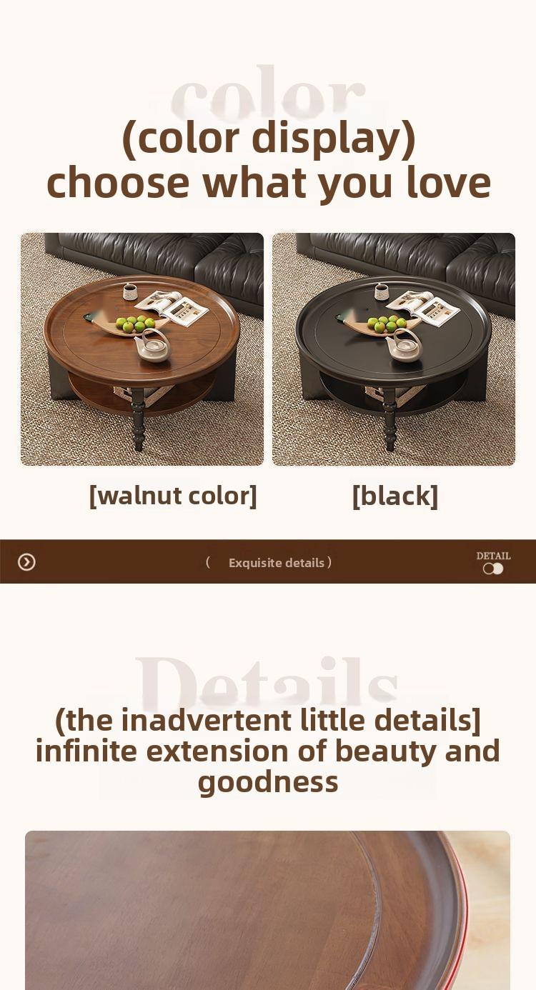 Tavolino da caffè rotondo in legno massello in stile vintage, stile francese, creativo, per piccoli appartamenti, soggiorno_voghion.com
