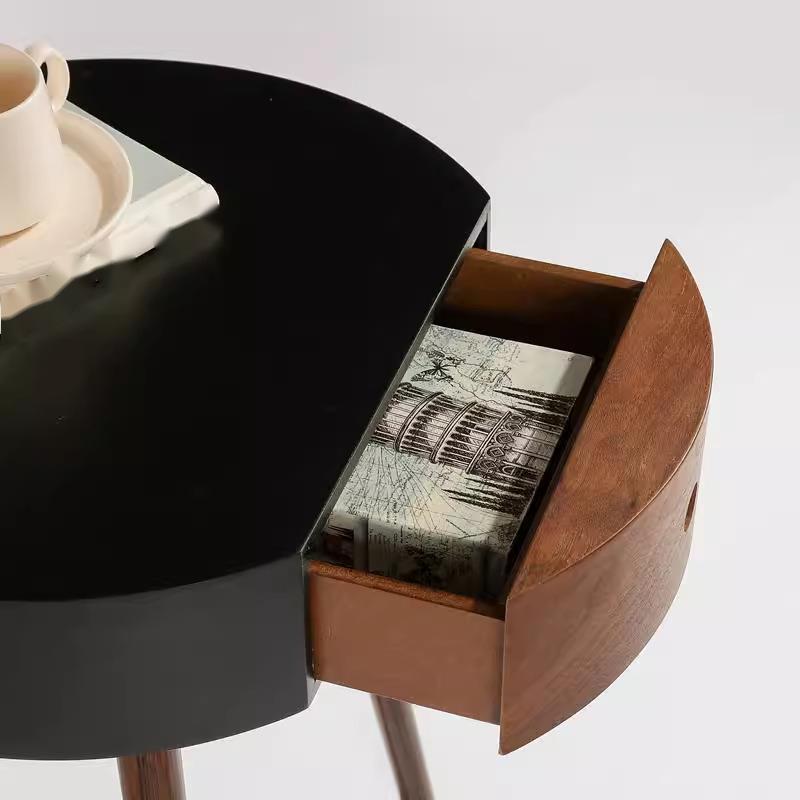 Italian Minimalist Round Bedside Cabinet Living Room Side Corner Single Drawer Small Table Storage Ins Style_voghion.com