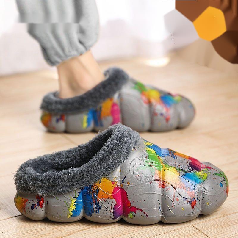 NOCOPY Winter New Slippers Men, Fleece-Lined And Thickened, Couples' Shoes, Soft Sole, Slip-On, Closed-Toe Cotton Shoes_voghion.com