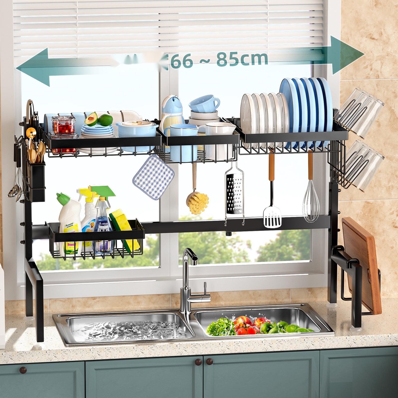 Kitchen Storage Countertop Plate Organizer Draining Over Sink Bowl Dish Rack Retractable_voghion.com