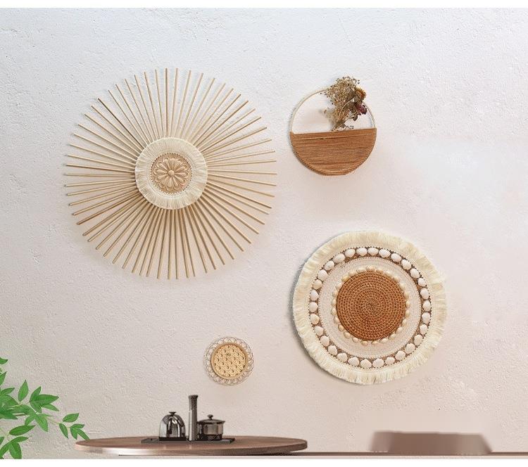 Bohemian Homestay Straw Background Rattan Round Wall Decoration Concealing Hanging Ornament_voghion.com