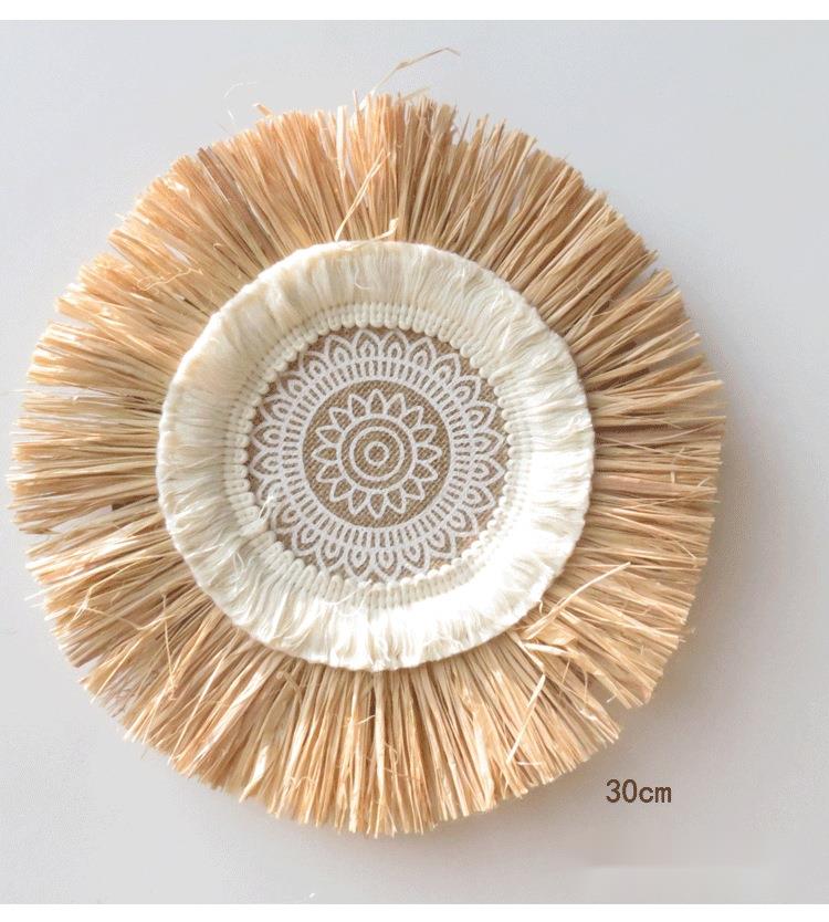 Bohemian Homestay Straw Background Rattan Round Wall Decoration Concealing Hanging Ornament_voghion.com