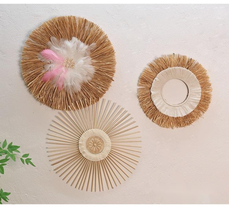 Bohemian Homestay Straw Background Rattan Round Wall Decoration Concealing Hanging Ornament_voghion.com