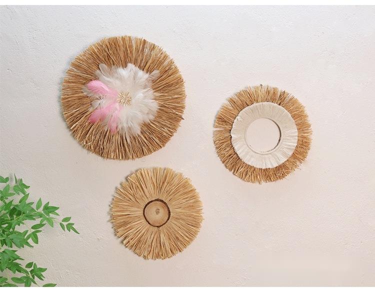 Bohemian Homestay Straw Background Rattan Round Wall Decoration Concealing Hanging Ornament_voghion.com