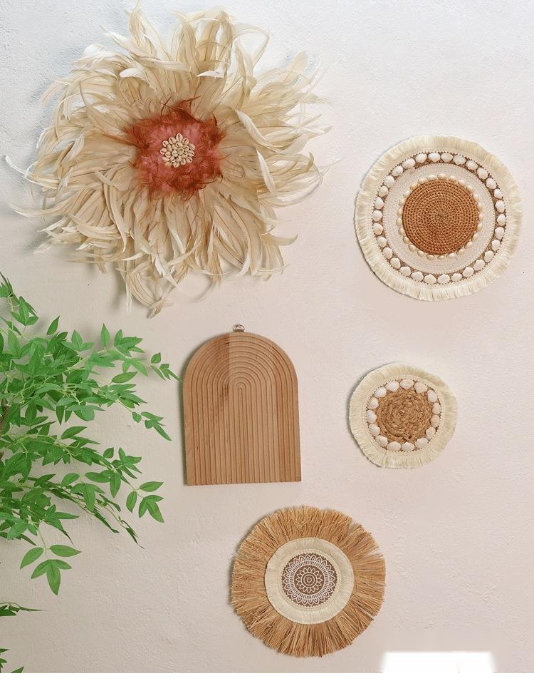 Bohemian Homestay Straw Background Rattan Round Wall Decoration Concealing Hanging Ornament_voghion.com