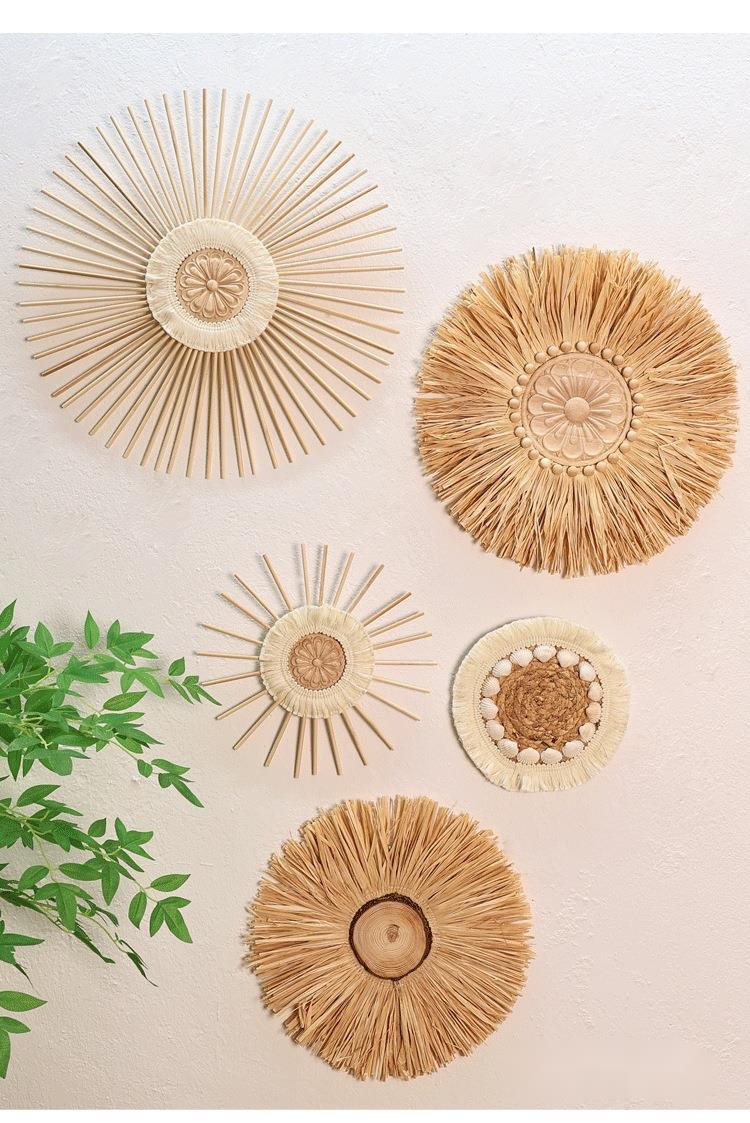Bohemian Homestay Straw Background Rattan Round Wall Decoration Concealing Hanging Ornament_voghion.com