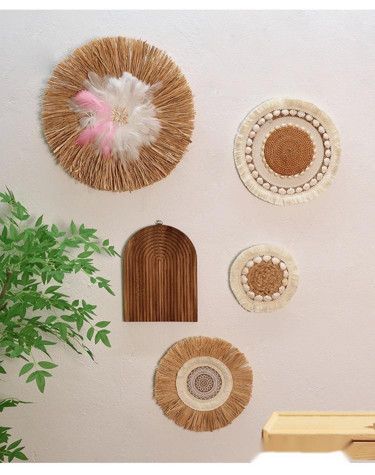 Bohemian Homestay Straw Background Rattan Round Wall Decoration Concealing Hanging Ornament_voghion.com