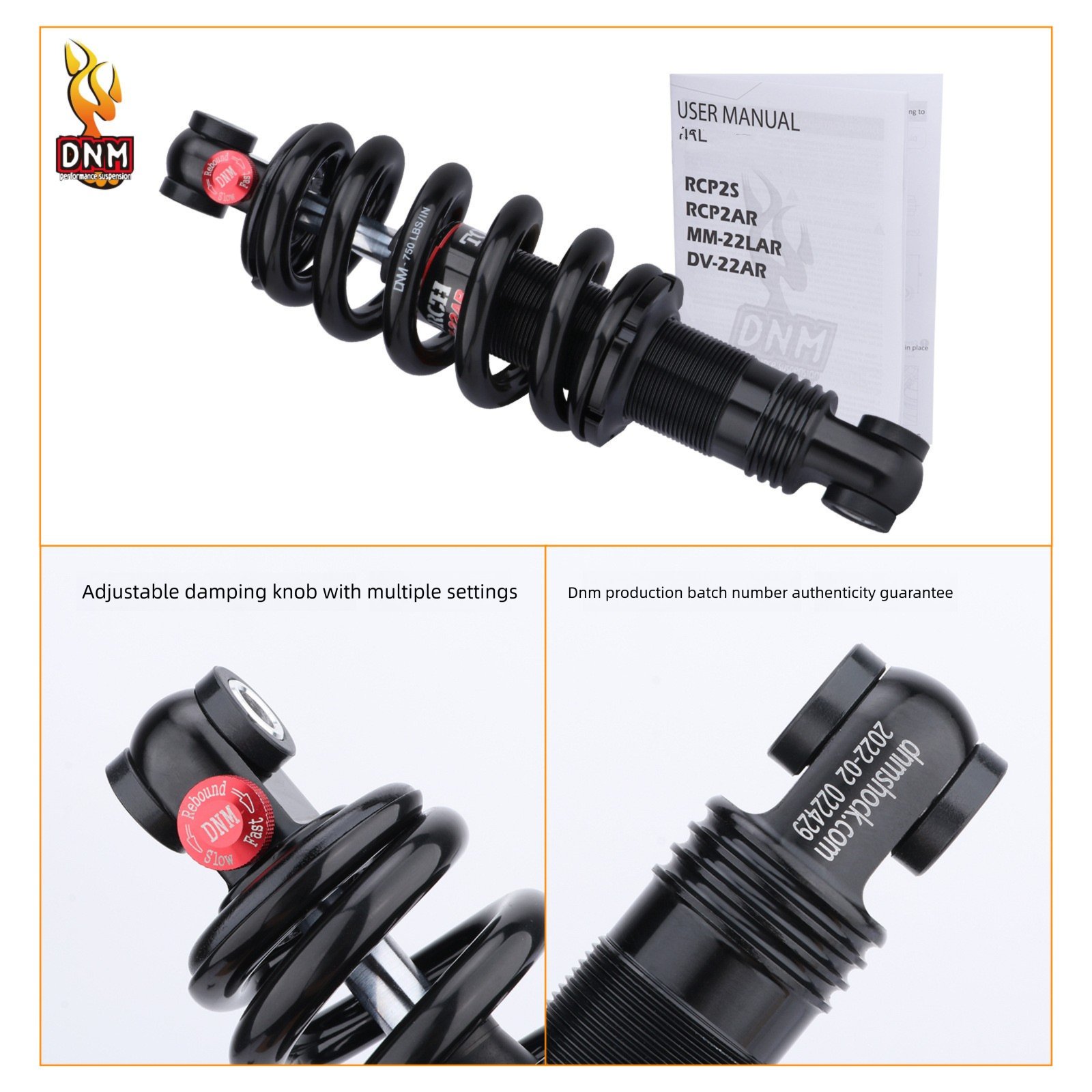 Taiwan DNM DV-22AR Hydraulic Spring With Damping Adjustment 190/200MM*750 Lbs Shock Absorber_voghion.com