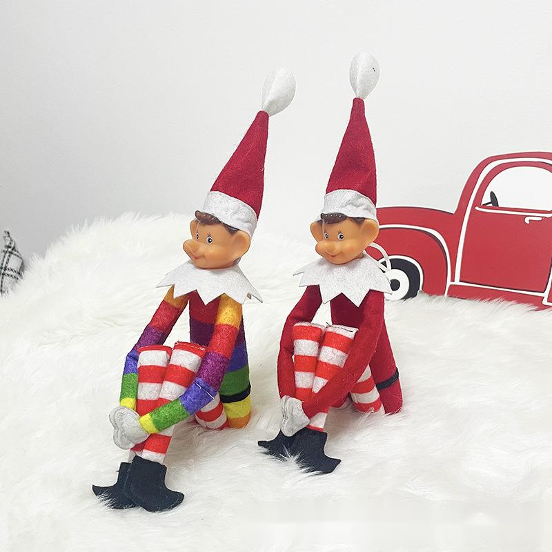 Decorative Items Long Legs Rainbow Color Sitting Posture Christmas Bookshelf Elf Ornament , ,_voghion.com
