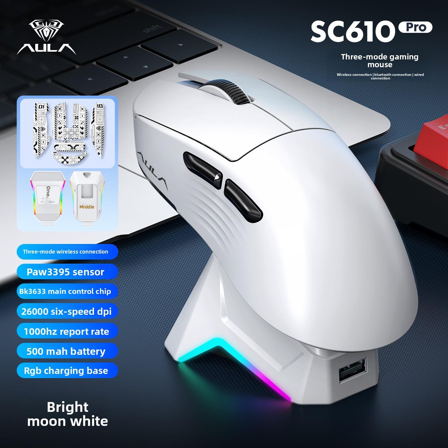 Wolf Spider SC610pro Gaming Mouse With Magnetic Charging Base, Wireless Bluetooth, 3395 Triangular Axis, CSGO_voghion.com
